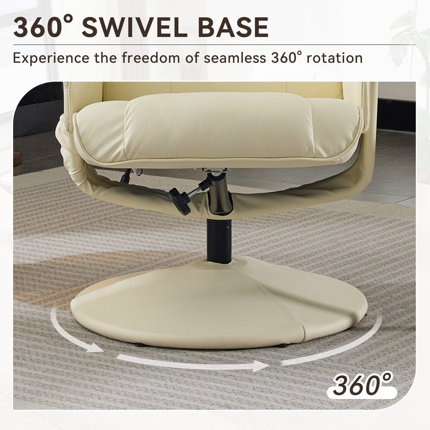 Massage Recliner Chair with Ottoman, 360° Swivel PU Leather Reclining Chair with Wrapped Base, 5 Point Vibration Massag