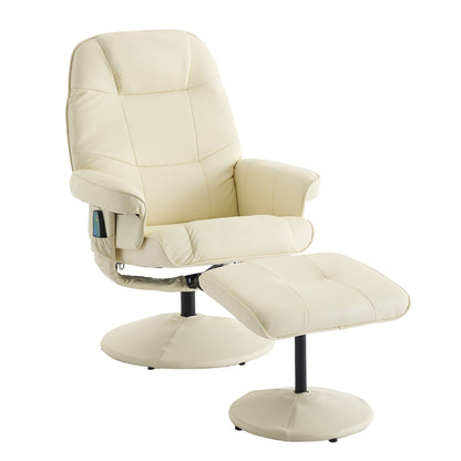 Massage Recliner Chair with Ottoman, 360° Swivel PU Leather Reclining Chair with Wrapped Base, 5 Point Vibration Massag