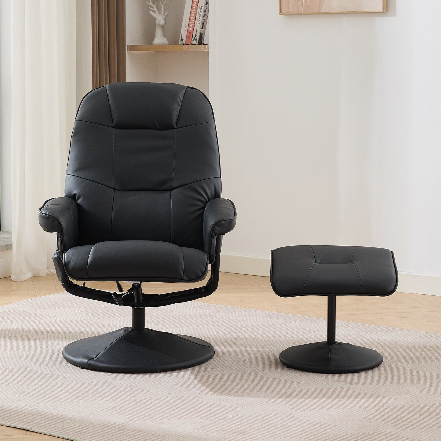 Massage Recliner Chair with Ottoman, 360° Swivel Reclining Chair with Wrapped Base, Seat Heating and Adjustable Backrest