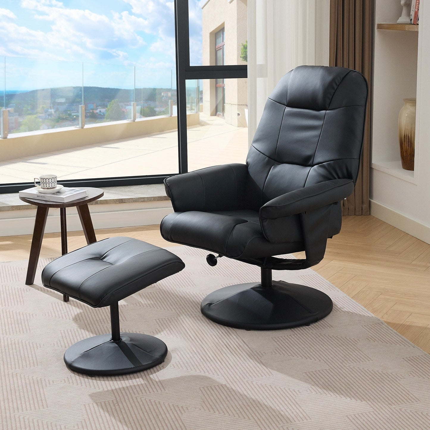 Massage Recliner Chair with Ottoman, 360° Swivel Reclining Chair with Wrapped Base, Seat Heating and Adjustable Backrest