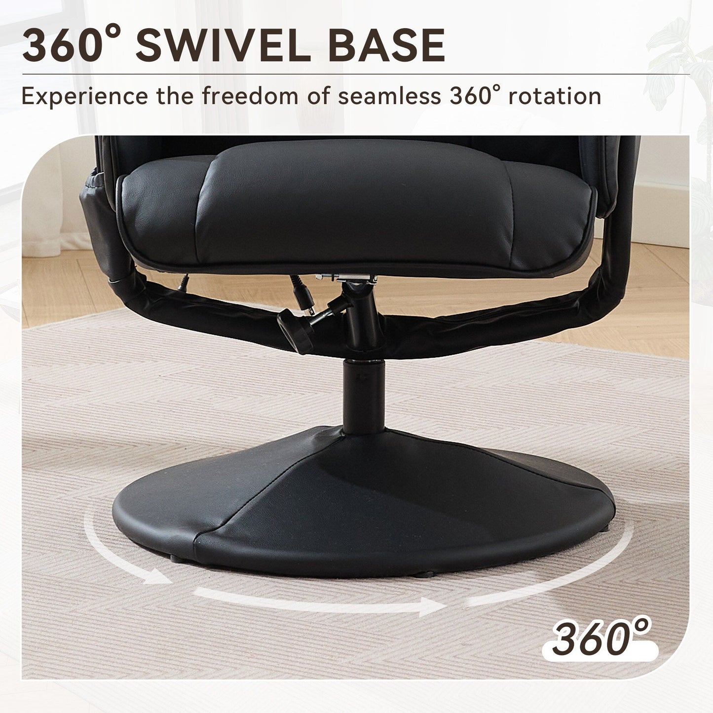 Massage Recliner Chair with Ottoman, 360° Swivel Reclining Chair with Wrapped Base, Seat Heating and Adjustable Backrest