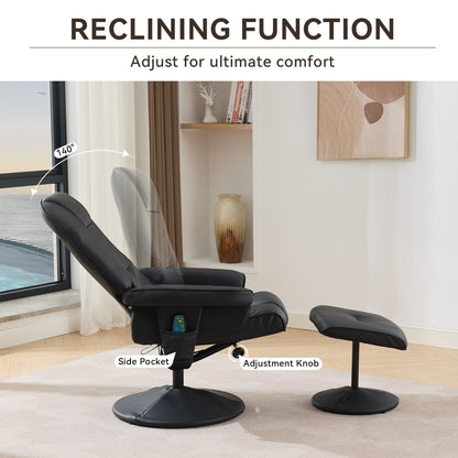 Massage Recliner Chair with Ottoman, 360° Swivel Reclining Chair with Wrapped Base, Seat Heating and Adjustable Backrest
