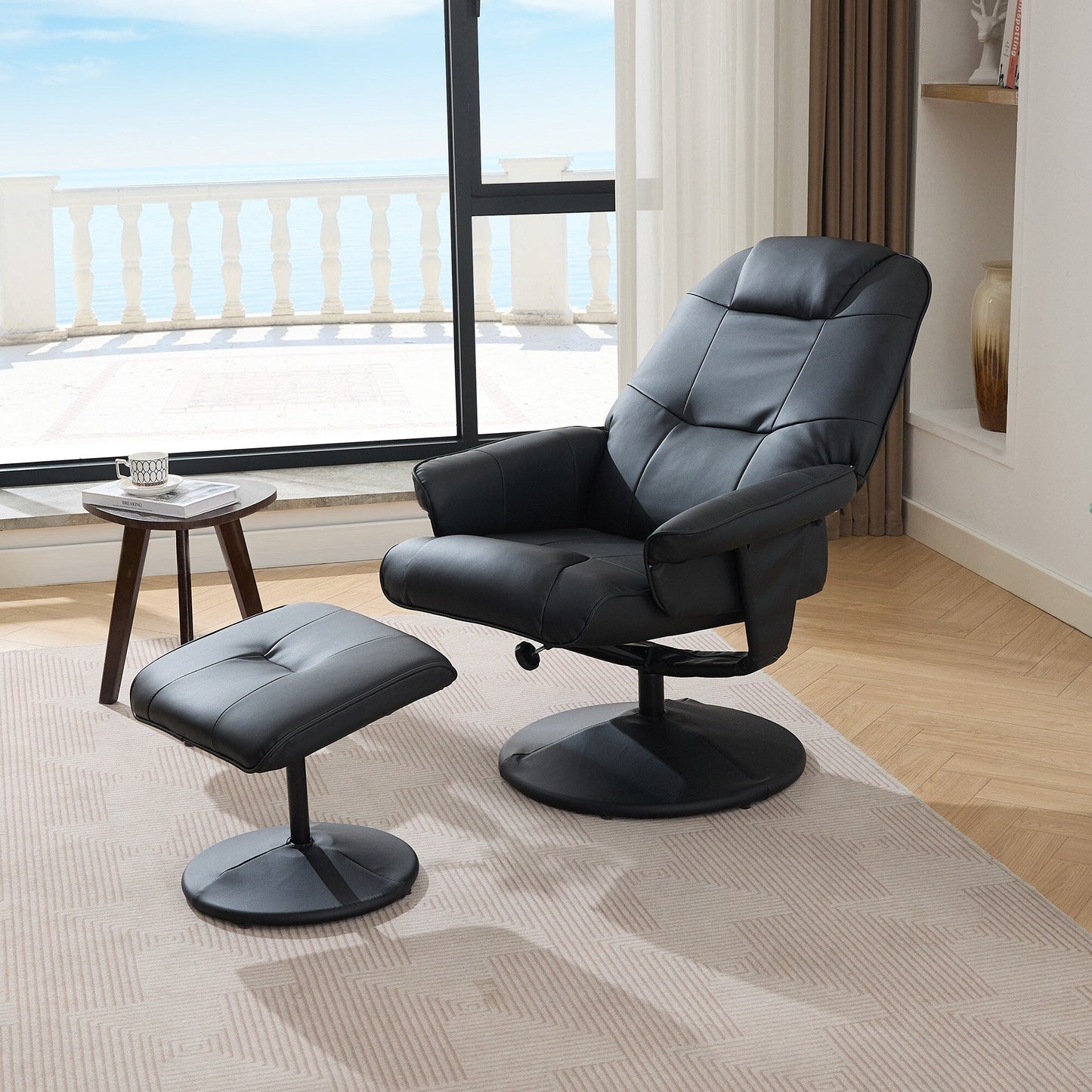 Massage Recliner Chair with Ottoman, 360° Swivel Reclining Chair with Wrapped Base, Seat Heating and Adjustable Backrest