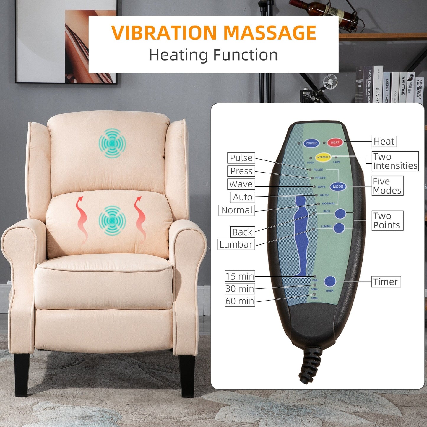 Massage Recliner Sofa with Heat Function, Remote Control