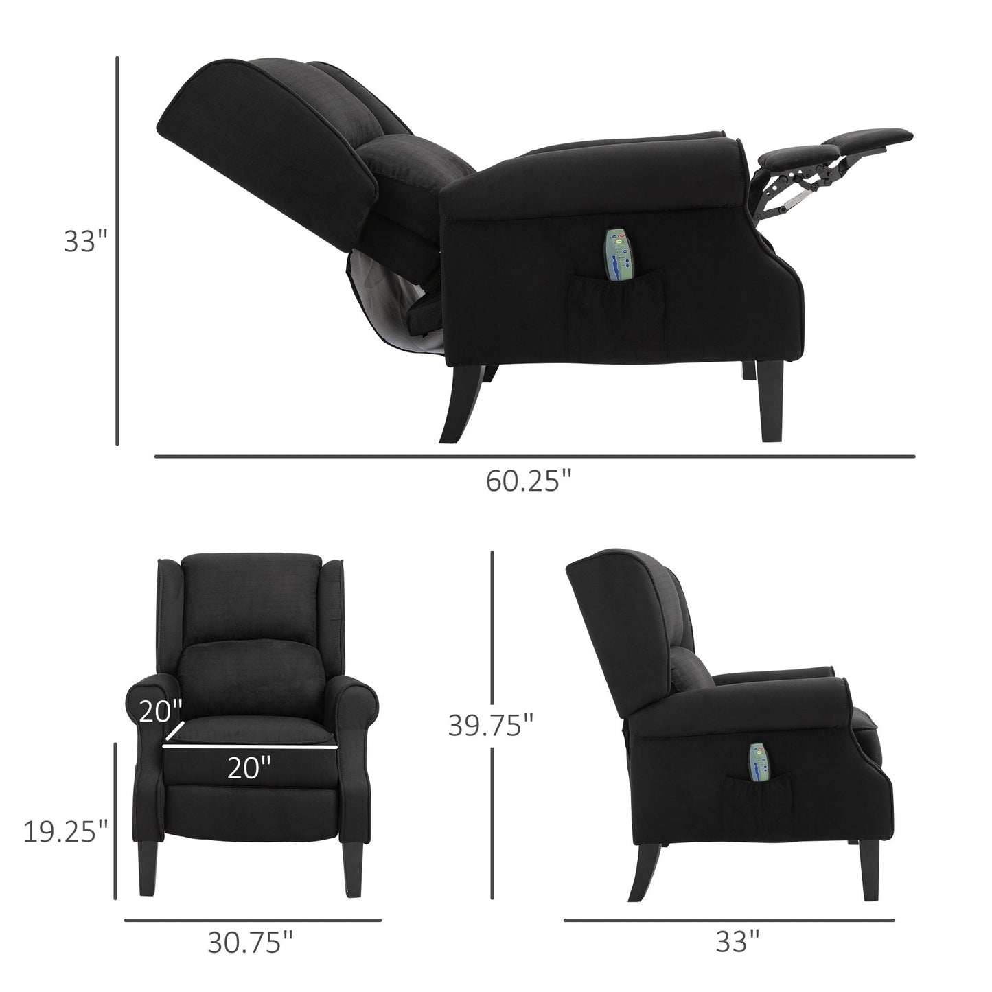 Massage Recliner Sofa with Heat Function, Remote Control