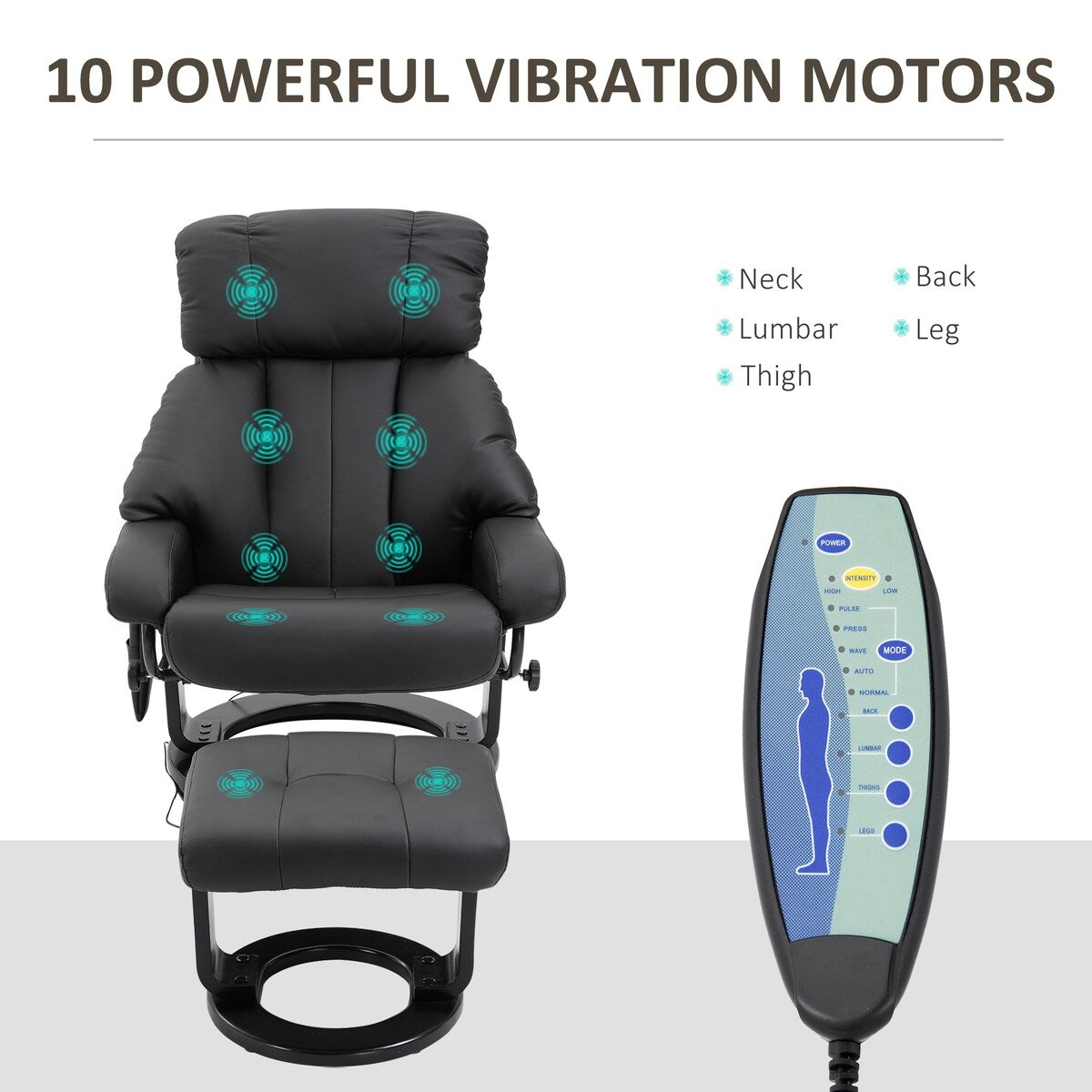 Massage Recliner in PU Leather with Footstool and 360? Swivel Function