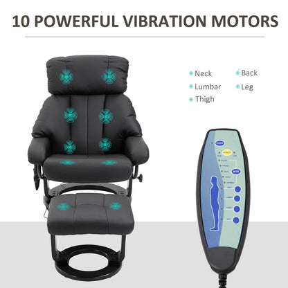 Massage Recliner in PU Leather with Footstool and 360? Swivel Function