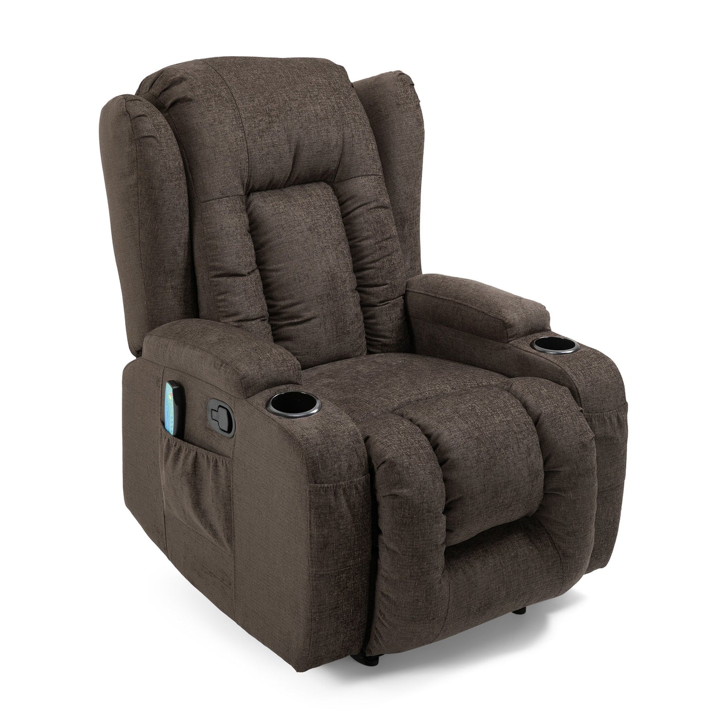 Massage Recliner with Heating, 5 Modes, Cup Holders, Remote Control, and Manual Reclining Feature