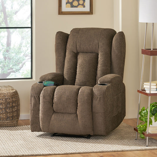 Massage Recliner with Heating, 5 Modes, Cup Holders, Remote Control, and Manual Reclining Feature