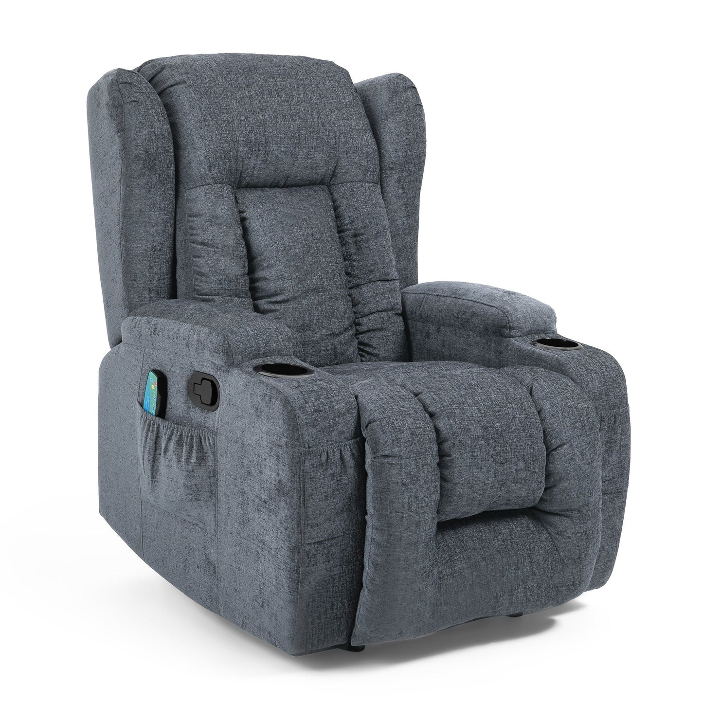 Massage Recliner with Heating, 5 Modes, Cup Holders, Remote Control, and Manual Reclining Feature