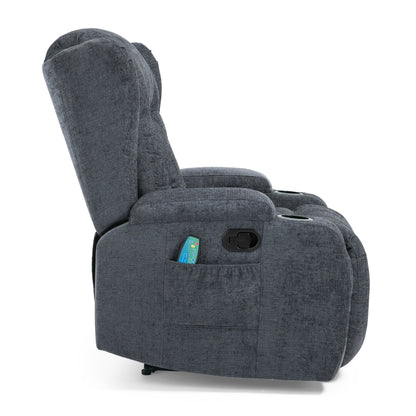 Massage Recliner with Heating, 5 Modes, Cup Holders, Remote Control, and Manual Reclining Feature