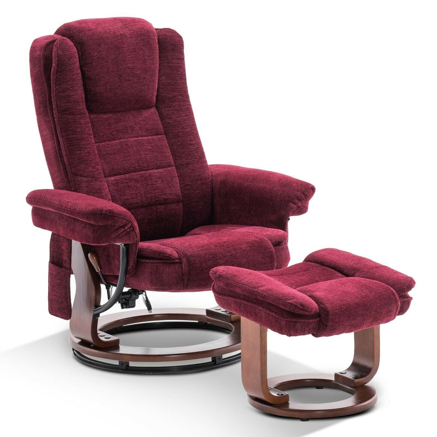 Mcombo Recliner Chair with Ottoman, Fabric Accent Chair with Vibration Massage, Swivel Chair with Wood Base, for Room 9099