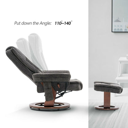 Mcombo Recliner Chair with Ottoman, Fabric Accent Chair with Vibration Massage, Swivel Chair with Wood Base, for Room 9099