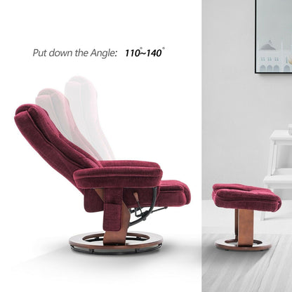 Mcombo Recliner Chair with Ottoman, Fabric Accent Chair with Vibration Massage, Swivel Chair with Wood Base, for Room 9099
