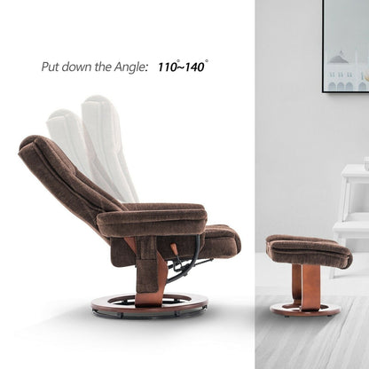 Mcombo Recliner Chair with Ottoman, Fabric Accent Chair with Vibration Massage, Swivel Chair with Wood Base, for Room 9099
