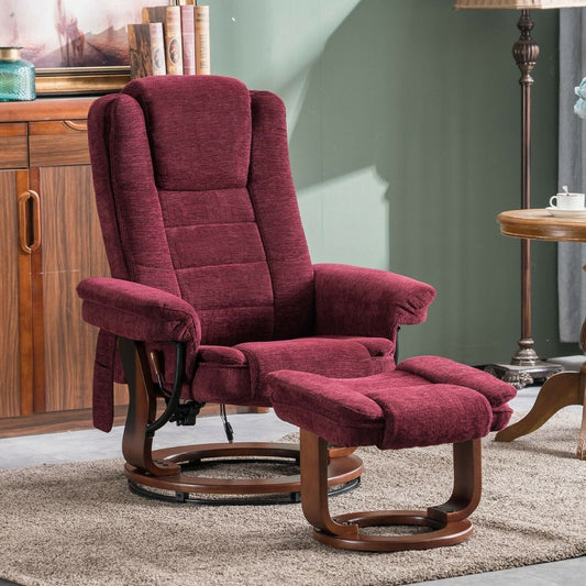 Mcombo Recliner Chair with Ottoman, Fabric Accent Chair with Vibration Massage, Swivel Chair with Wood Base, for Room 9099
