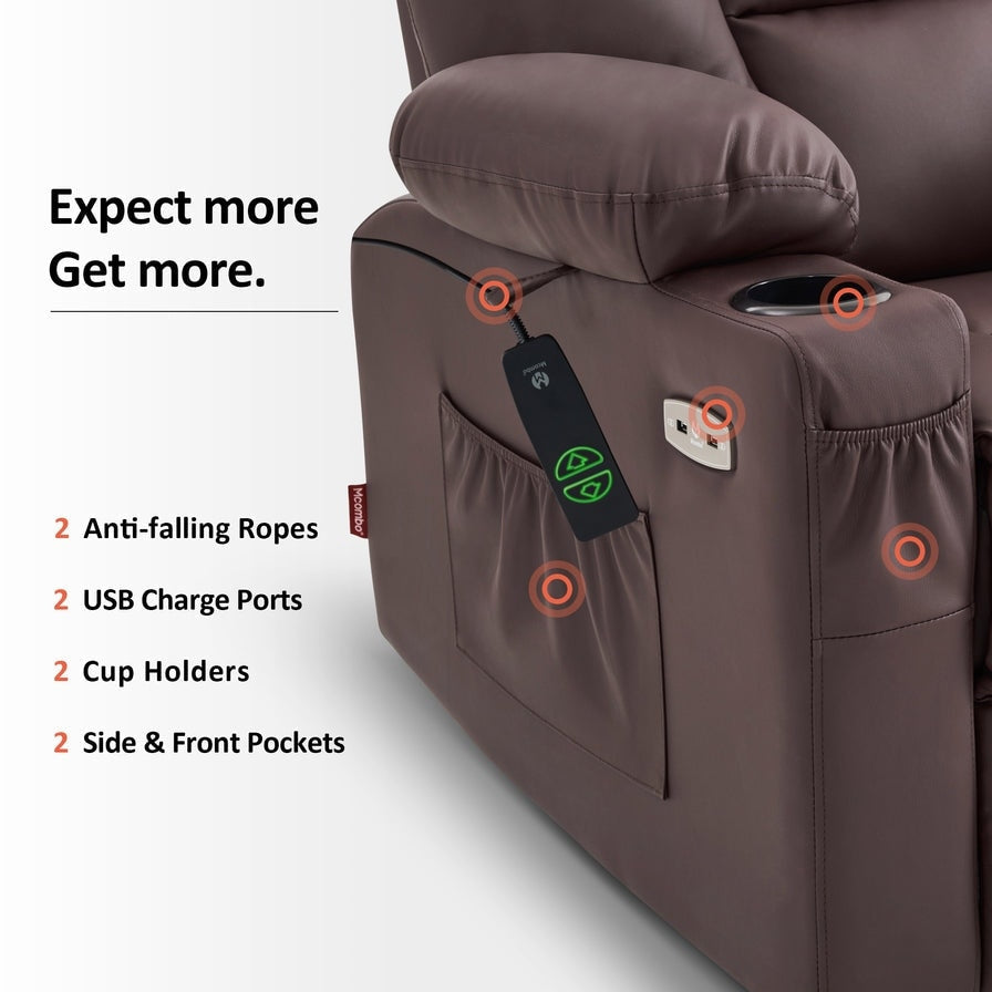 MCombo Small Power Lift Recliner Chair with Massage and Heat for Short Elderly People, Faux Leather 7569