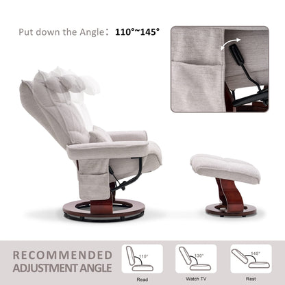 MCombo Swivel Recliner with Ottoman and Neck Pillow, Chenille Fabric