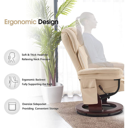 MCombo Swivel Recliners with Ottoman, Vibration Massage TV Chairs with Side Pocket