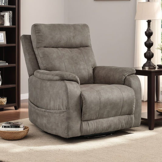 Mead Power Recliner Chair, Heat and Massage, 35 Inch Gray Faux Leather