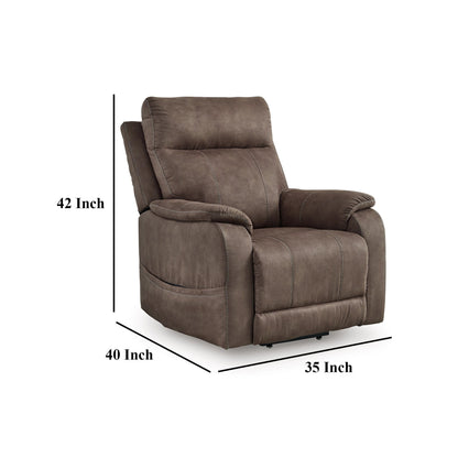 Mead Power Recliner Chair, Heat, Massage, 35 Inch Brown Faux Leather