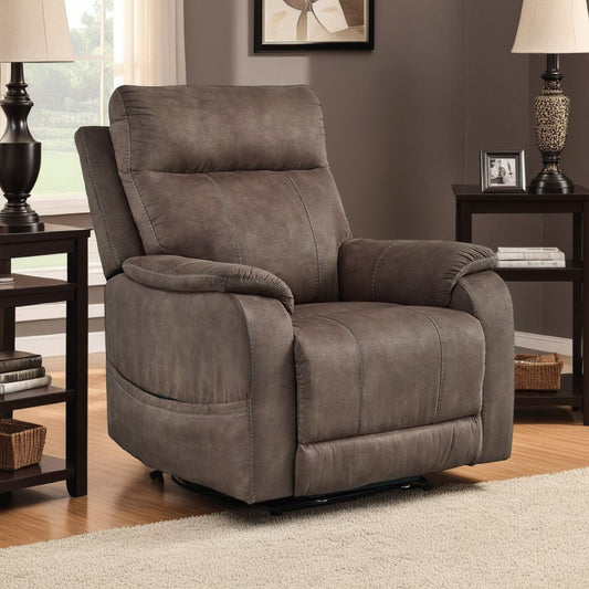 Mead Power Recliner Chair, Heat, Massage, 35 Inch Brown Faux Leather
