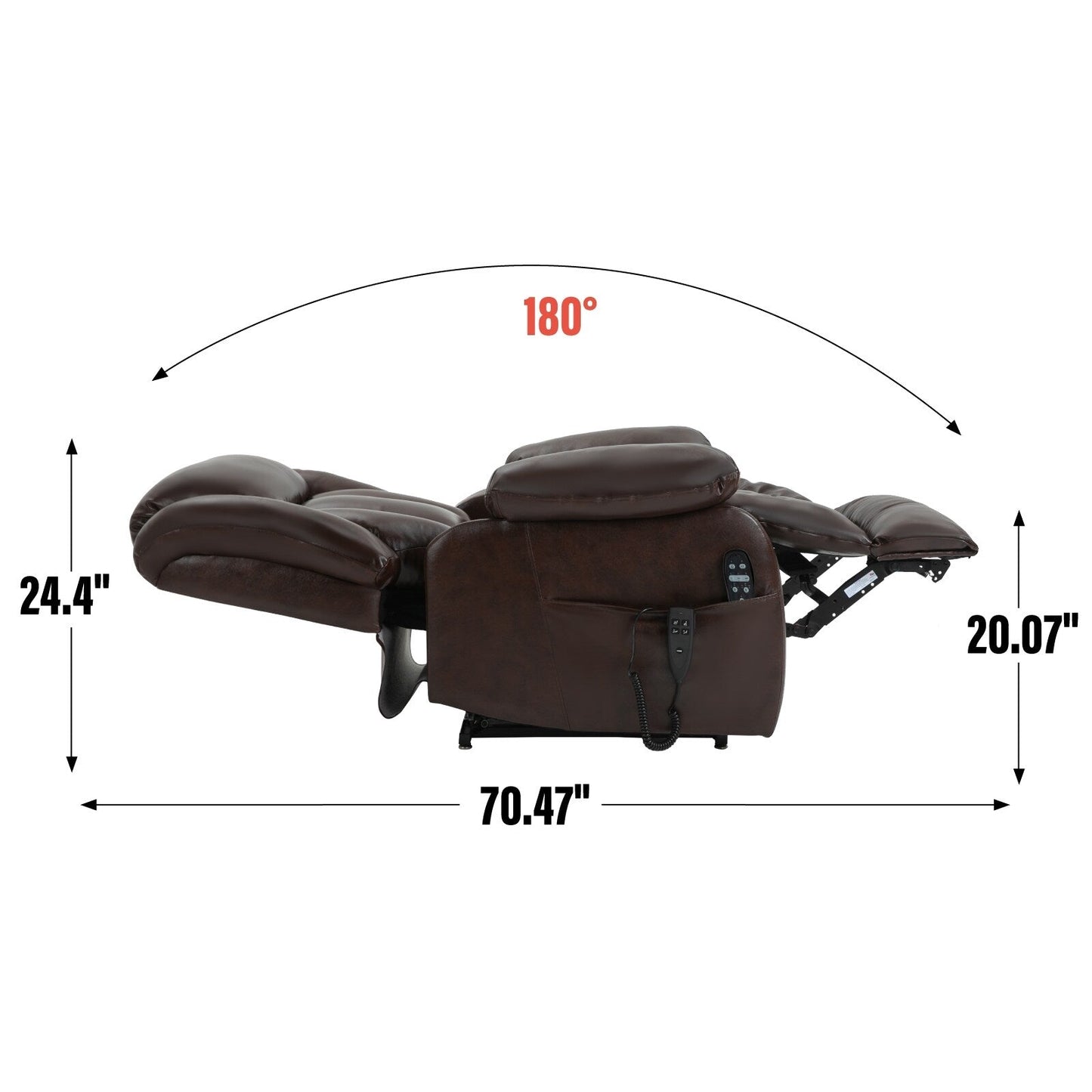 Medium-Sized Electric Power Lift Recliner Chair in Genuine Leather with Dual Motors, 8-Point Massage, Lumbar Heating
