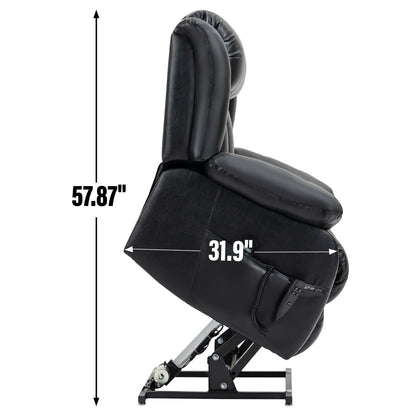 Medium-Sized Electric Power Lift Recliner Chair in Genuine Leather with Dual Motors, 8-Point Massage, Lumbar Heating