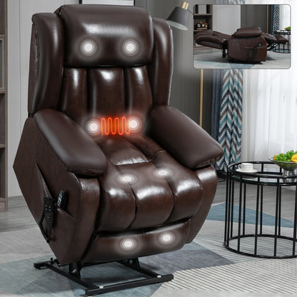 Medium-Sized Electric Power Lift Recliner Chair in Genuine Leather with Dual Motors, 8-Point Massage, Lumbar Heating