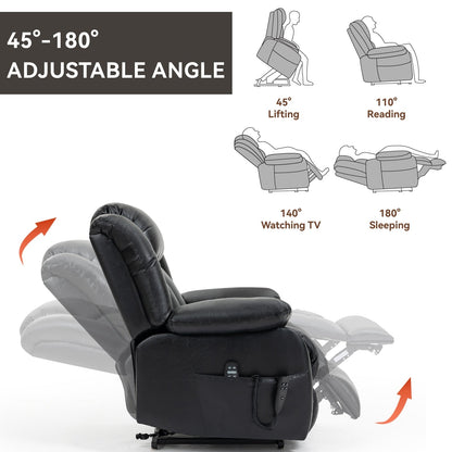 Medium-Sized Electric Power Lift Recliner Chair in Genuine Leather with Dual Motors, 8-Point Massage, Lumbar Heating