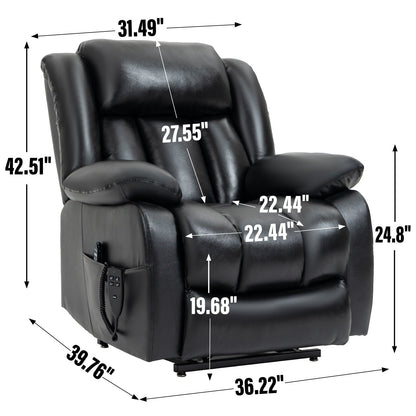Medium-Sized Electric Power Lift Recliner Chair in Genuine Leather with Dual Motors, 8-Point Massage, Lumbar Heating