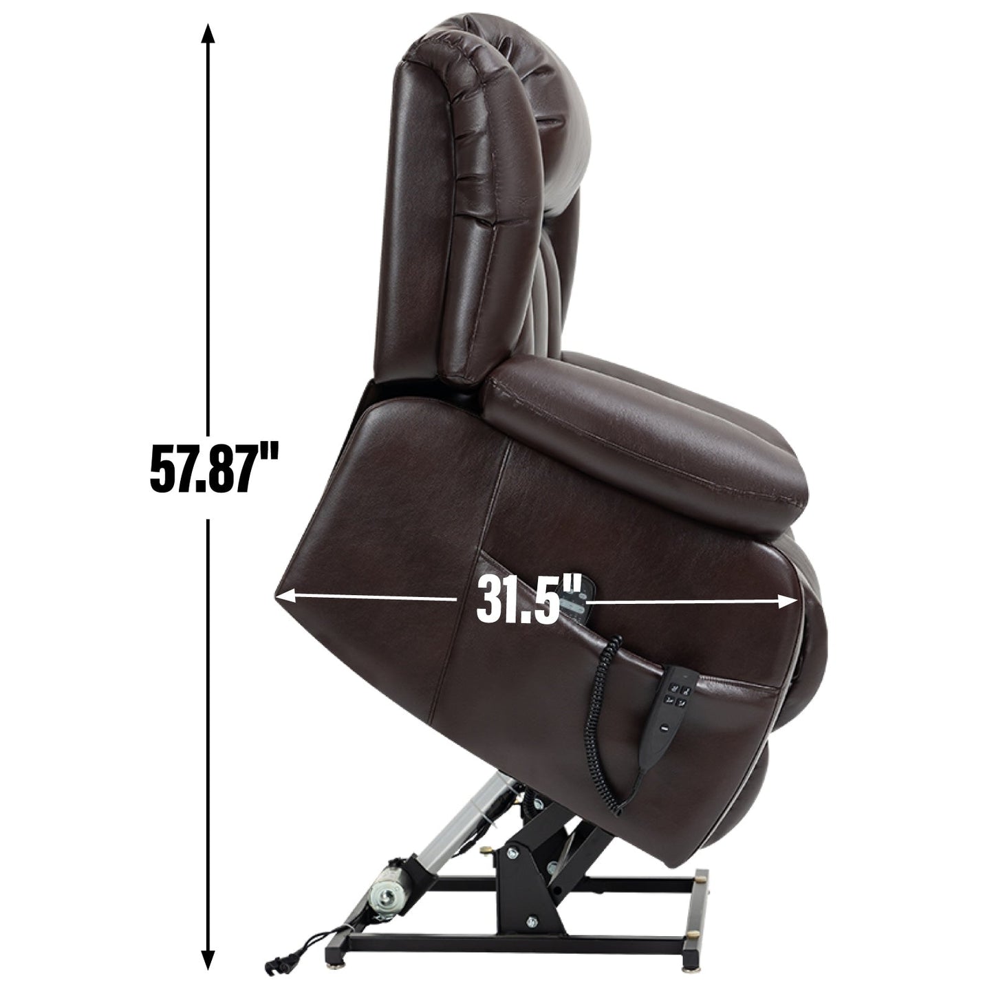 Medium-Sized Electric Power Lift Recliner Chair in Genuine Leather with Dual Motors, 8-Point Massage, Lumbar Heating