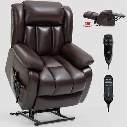 Medium-Sized Electric Power Lift Recliner Chair in Genuine Leather with Dual Motors, 8-Point Massage, Lumbar Heating