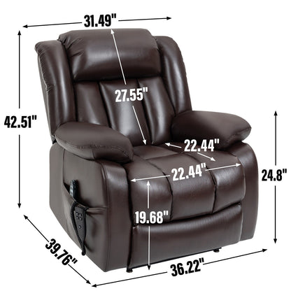 Medium-Sized Electric Power Lift Recliner Chair in Genuine Leather with Dual Motors, 8-Point Massage, Lumbar Heating