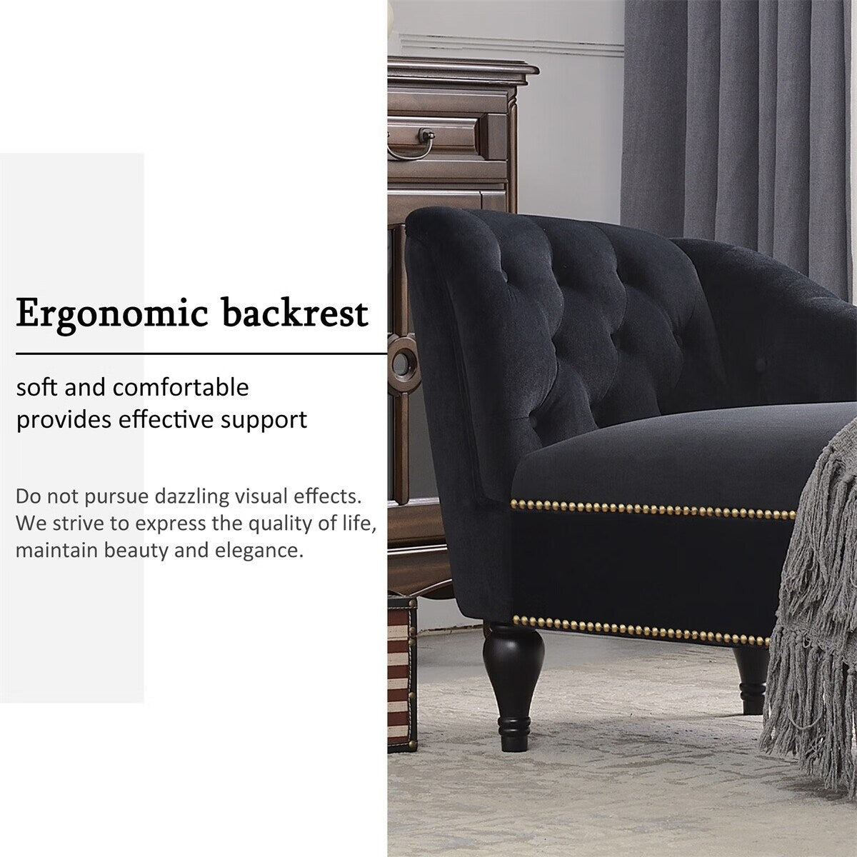 Merax 58 Velvet Button Tufted Right Arm Facing Chaise Lounge