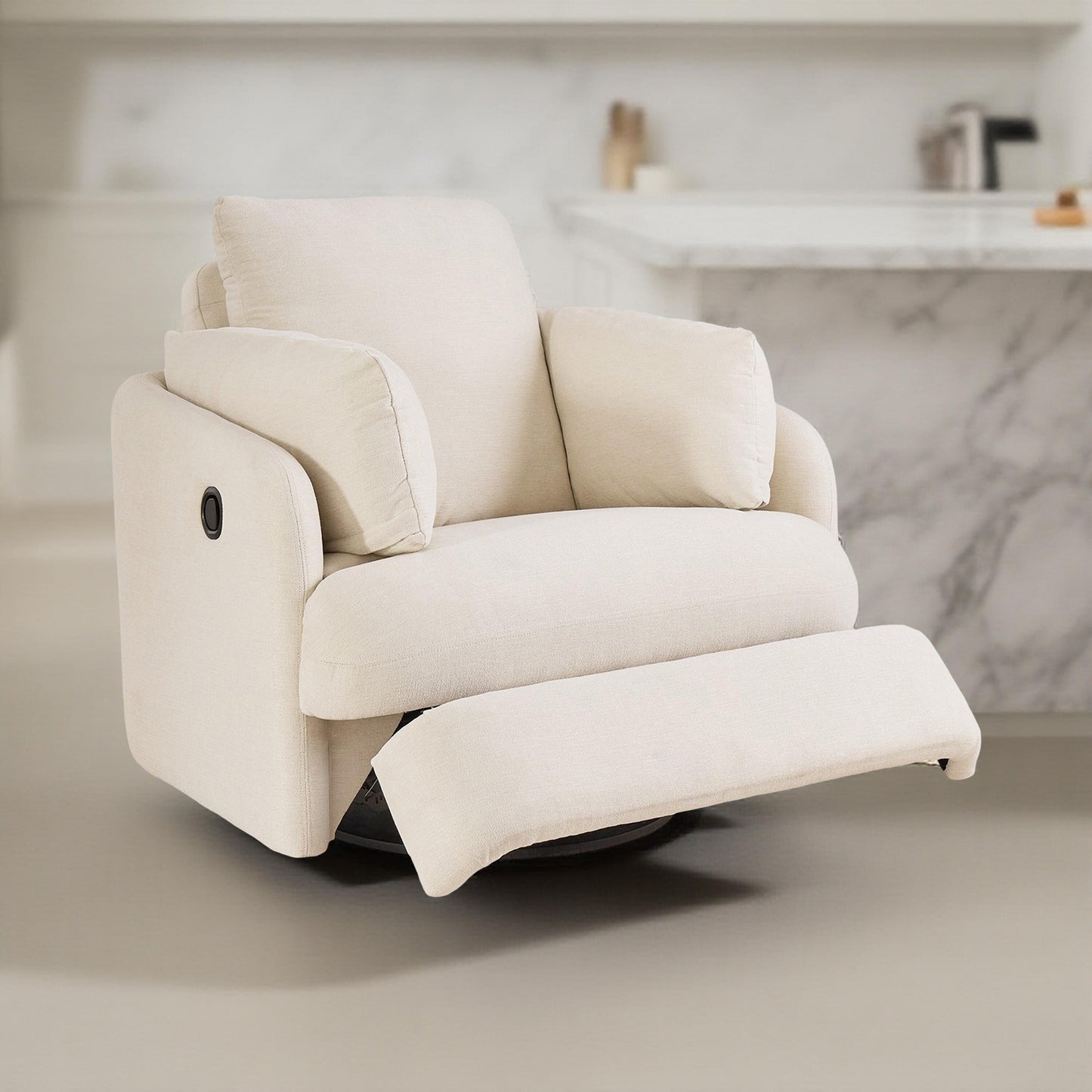 Meso Swivel Manual Glider Recliner Chair, Ivory Nuvella Polyester