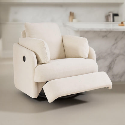 Meso Swivel Manual Glider Recliner Chair, Ivory Nuvella Polyester