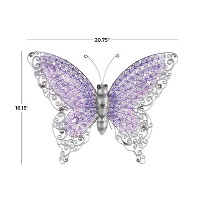 Metal Butterfly Indoor Outdoor Home Wall Decor - Silver, Green, Pink - Roche River Decor