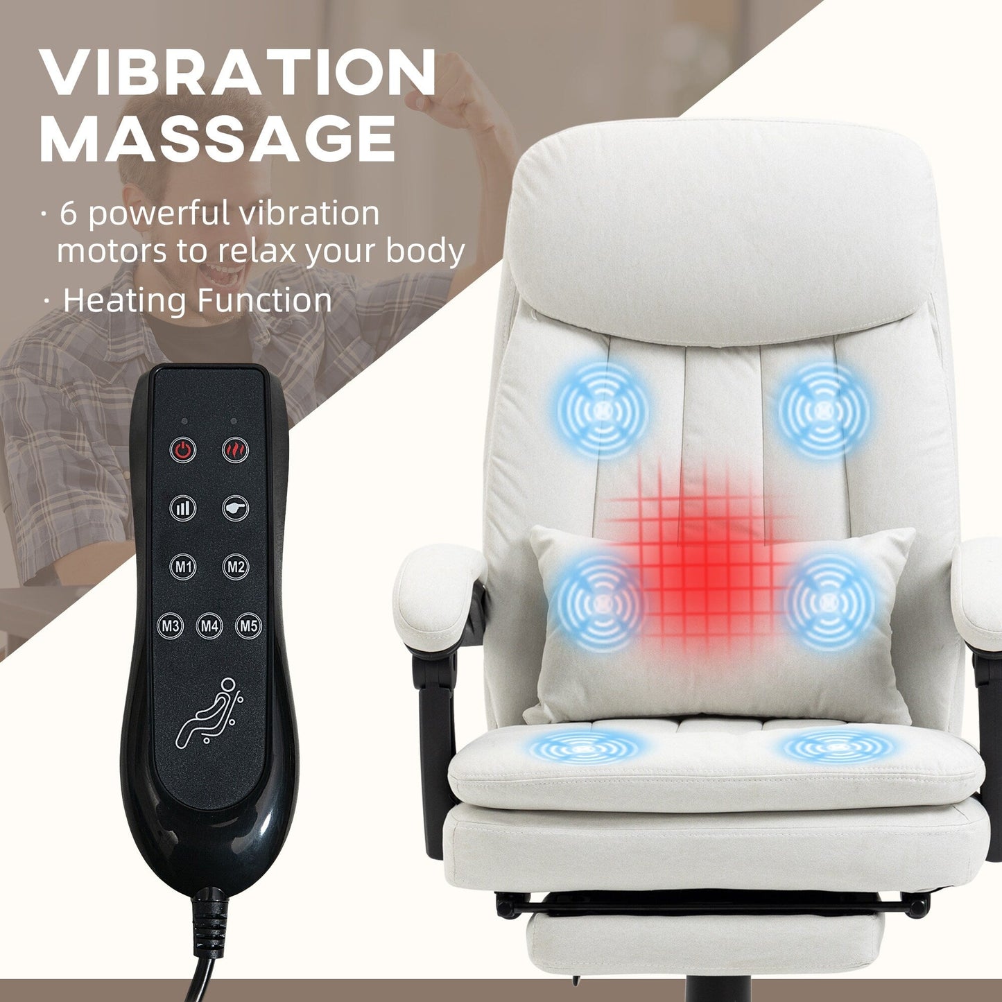 Microfibre 360Â° Swivel Office Recliner with Vibration Massage, Lumbar Heating, Lumbar Pillow, Footrest, Adjustable Height