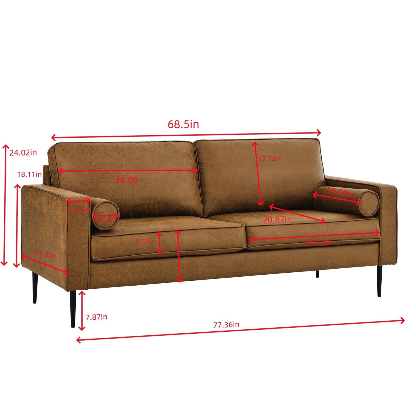 Mid-Century Modern Upholstered Loveseat Sofa with Pillows