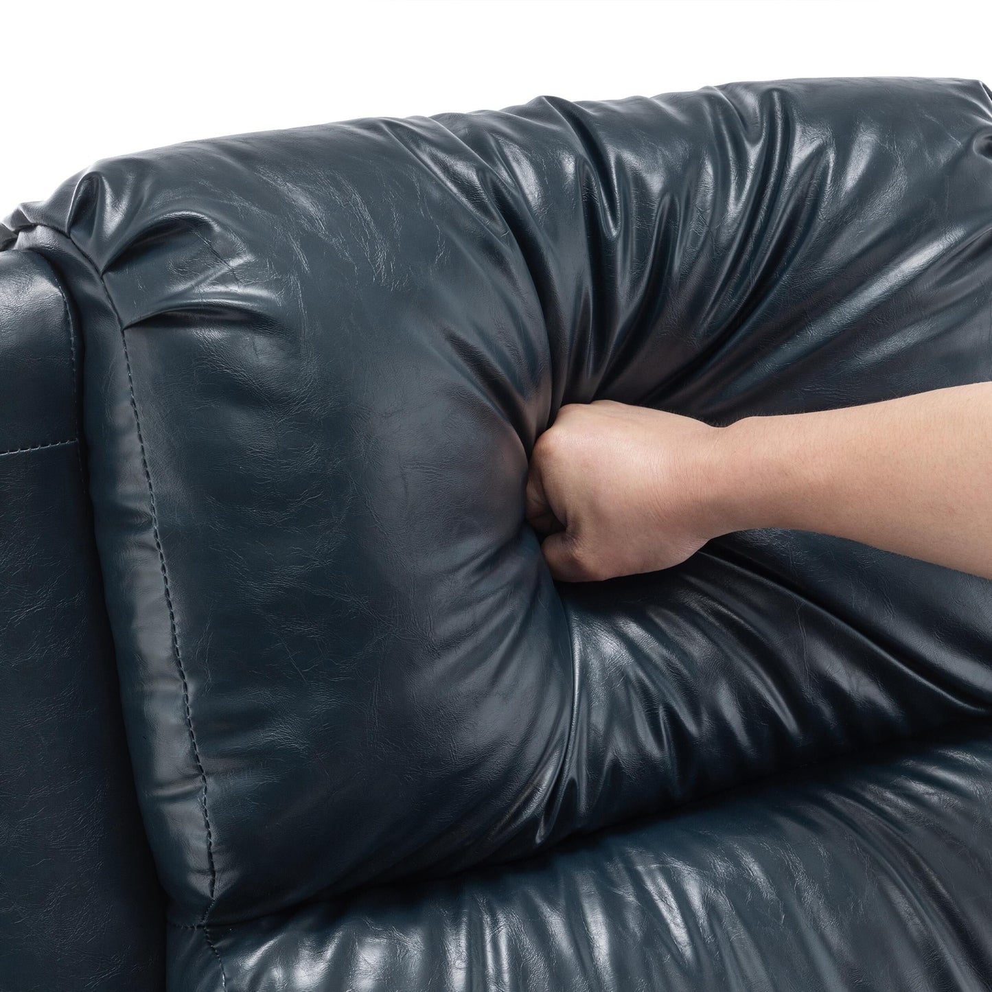 Mid-Century Nailhead Pu Leather Linen Recliner