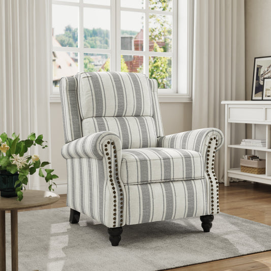 Mid-Century Nailhead Pu Leather Linen Recliner