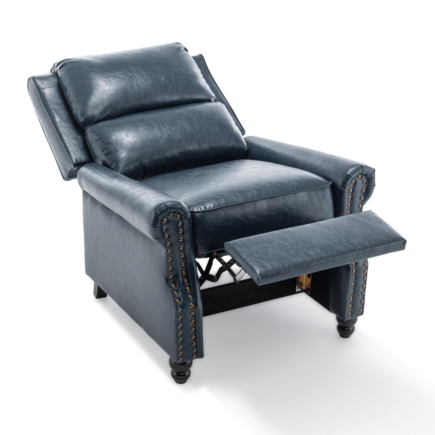 Mid-Century Nailhead Pu Leather Linen Recliner