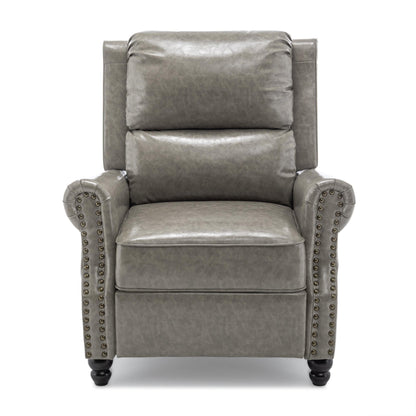 Mid-Century Nailhead Pu Leather Linen Recliner