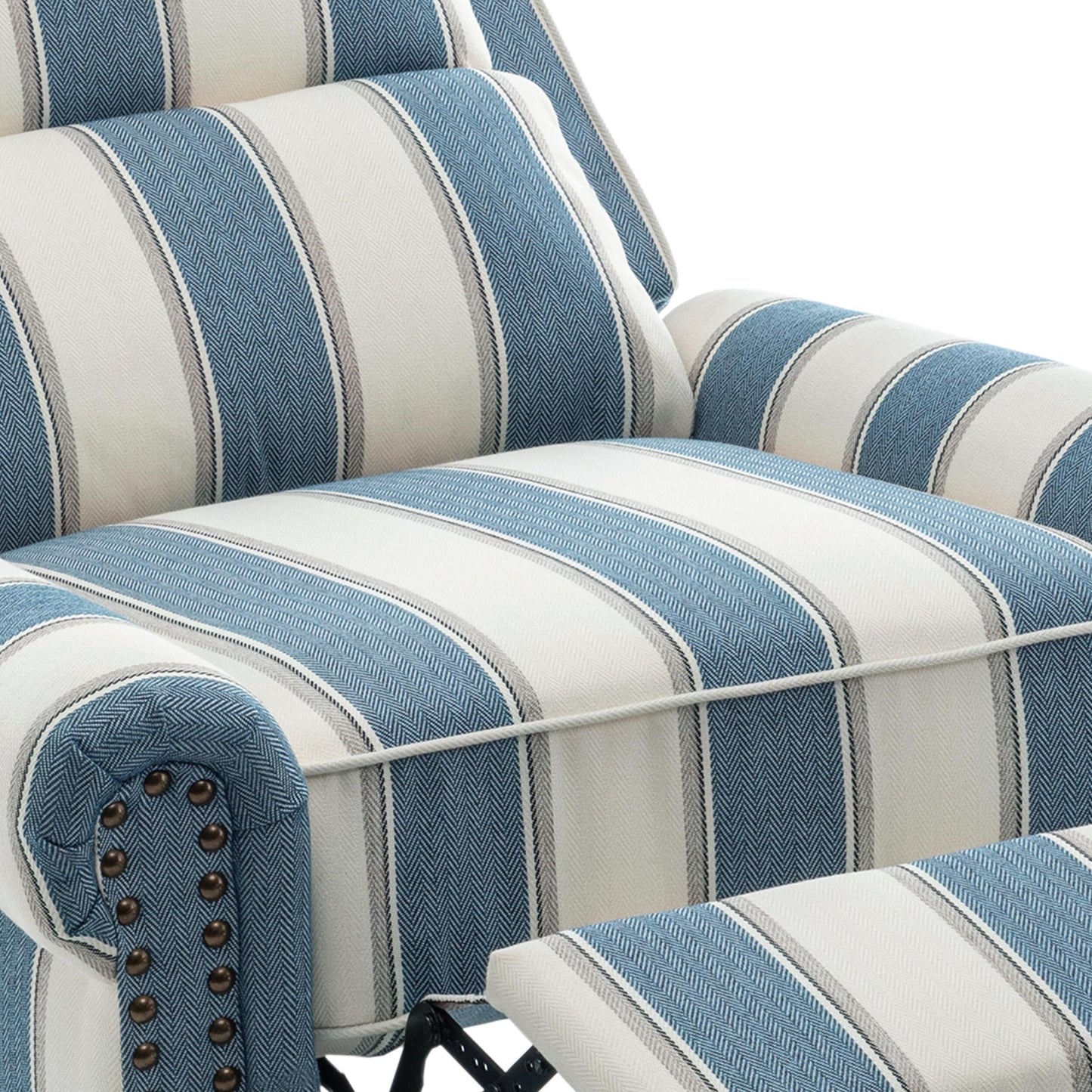 Mid-Century Nailhead Pu Leather Linen Recliner