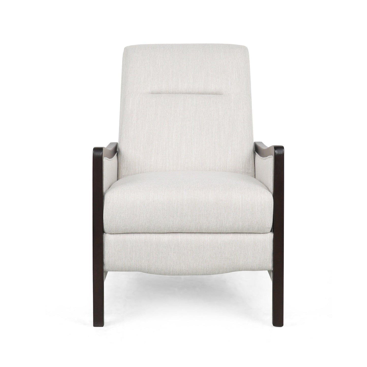 Mid-Century Upholstered Push-Back Recliner with Footrest and Birch Wood Frame