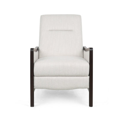 Mid-Century Upholstered Push-Back Recliner with Footrest and Birch Wood Frame
