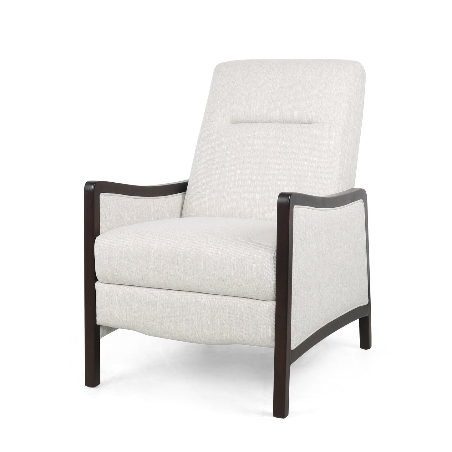 Mid-Century Upholstered Push-Back Recliner with Footrest and Birch Wood Frame