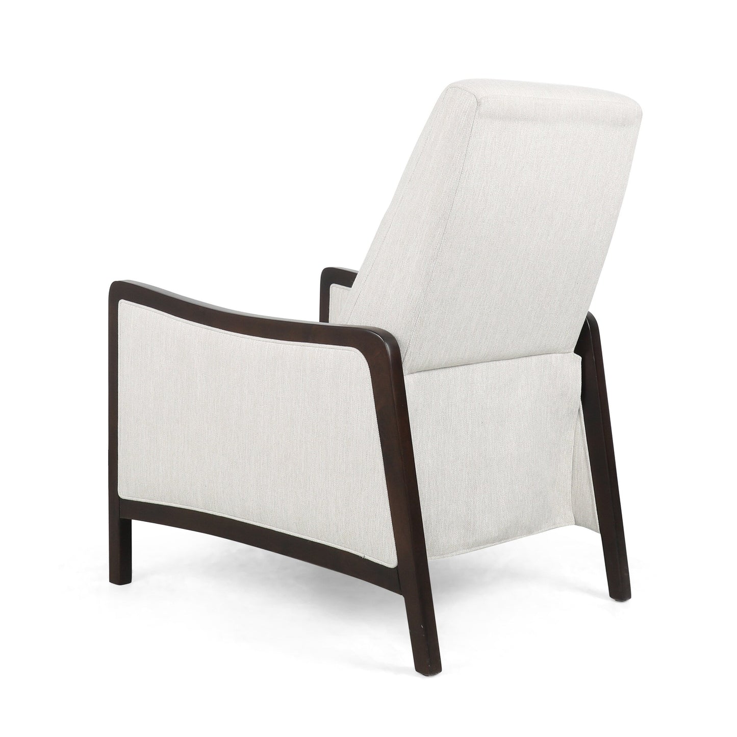 Mid-Century Upholstered Push-Back Recliner with Footrest and Birch Wood Frame