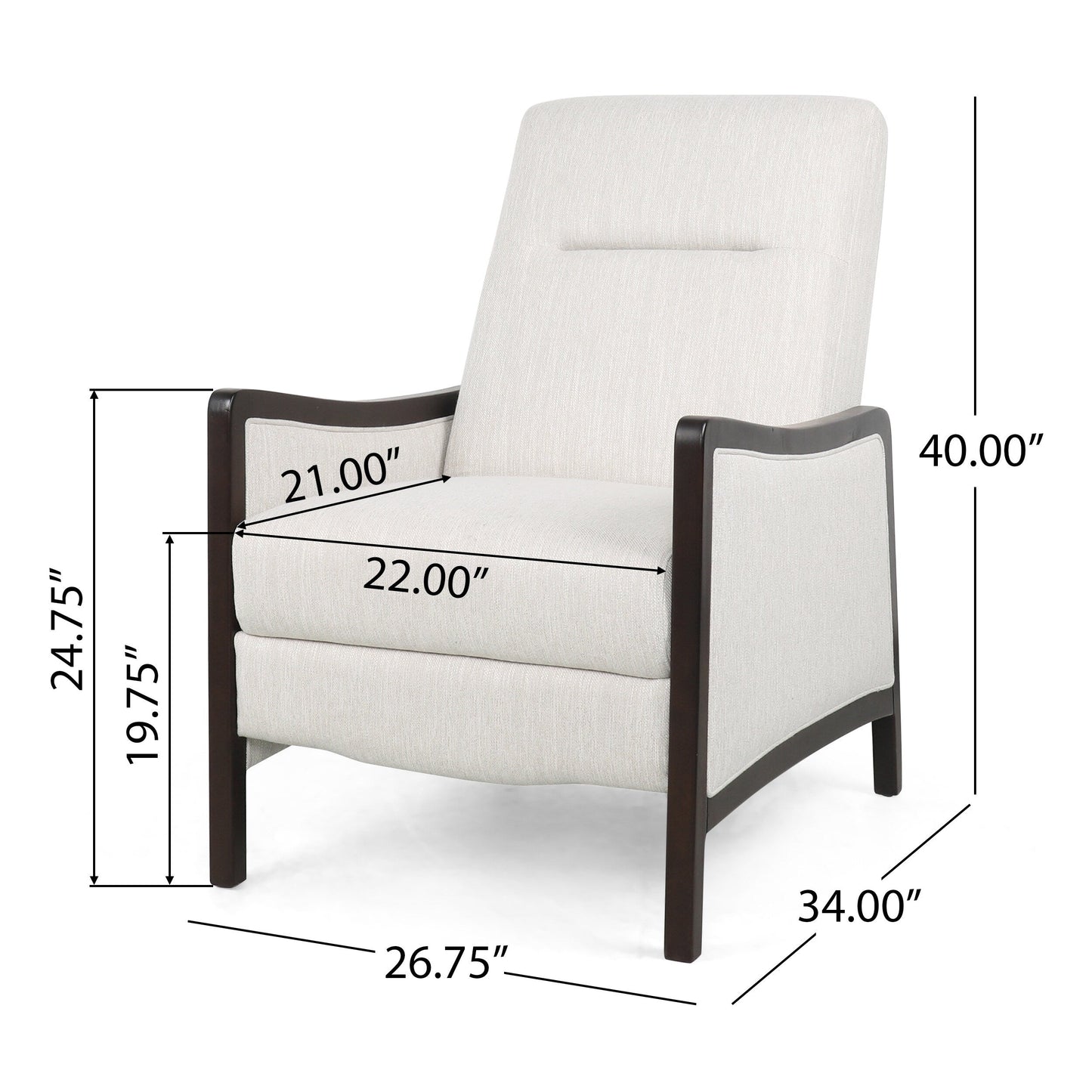 Mid-Century Upholstered Push-Back Recliner with Footrest and Birch Wood Frame